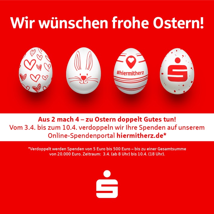 Sparkasse KölnBonn verdoppelt Spenden auf hiermitherz.de in erster Aprilwoche