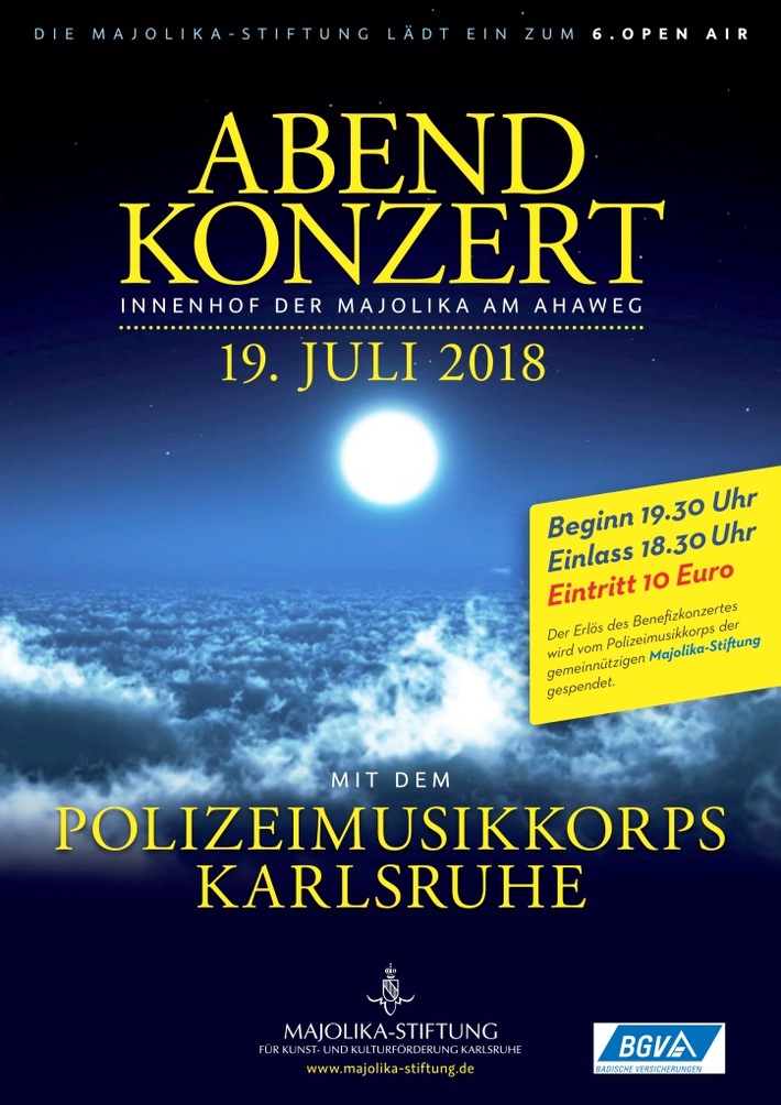 POL-KA: (KA)Karlsruhe - Polizeimusikkorps spielt am 19. Juli  für die Majolika-Stiftung