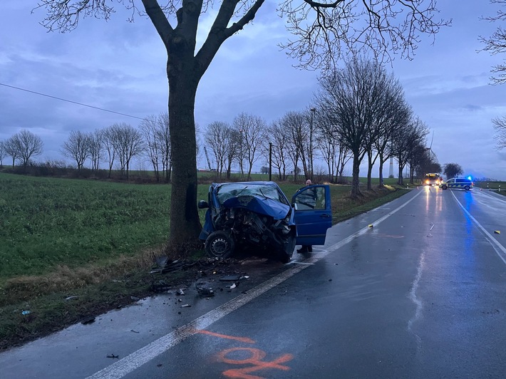 POL-PB: Nach Frontalaufprall gegen Straßenbaum schwer verletzt