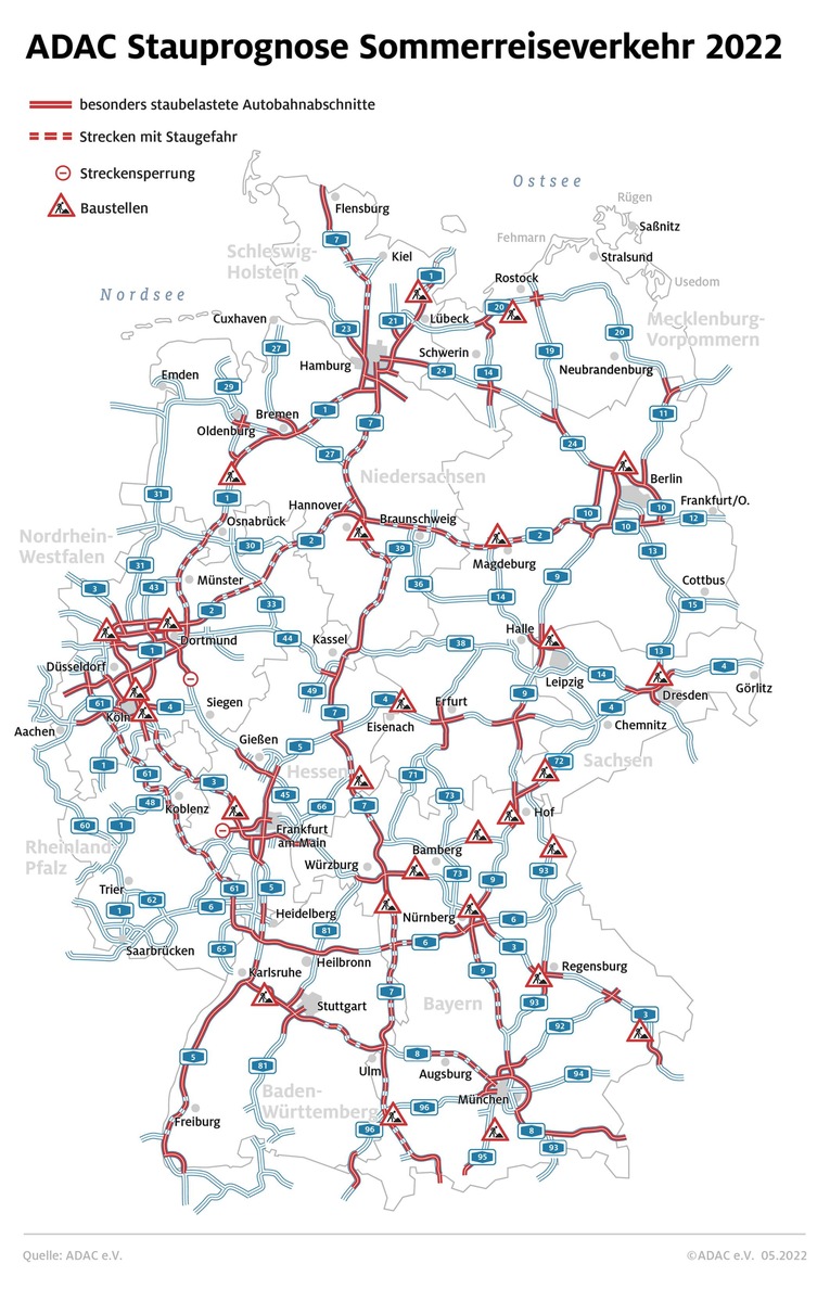 Autobahnbaustellen: Staufalle Nummer 1 / Derzeit rund 1000 Baustellen im Autobahnnetz / ADAC mahnt zu Vorsicht in den Nadelöhren