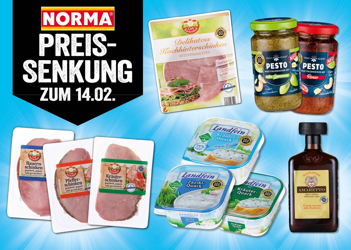 NORMA reduziert im Februar bei weiteren sechs Artikeln die Preise um bis zu 16 Prozent / Bereits zum vierten Mal in nur sieben Wochen: Preissenkung beim Discounter aus Nürnberg