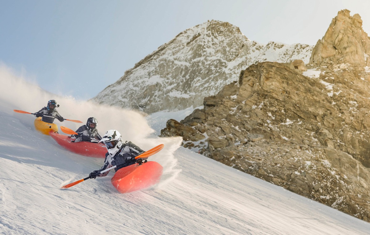 Im Kajak die Skipiste runter brettern! Joey Kelly, Jasmin &quot;Blümchen&quot; Wagner, Lucas Cordalis und Kelly MissesVlog wollen &quot;Die ProSieben Wintergames&quot; gewinnen