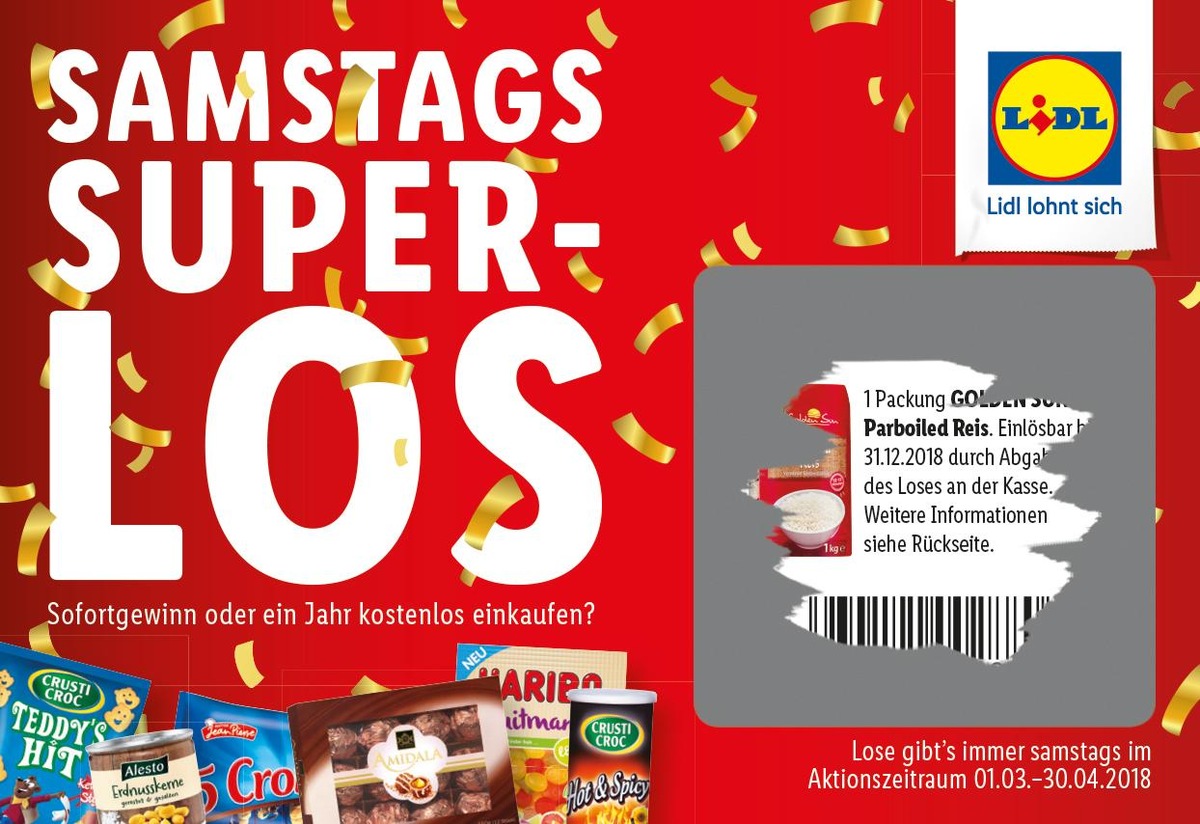 &quot;Samstags Super-Los&quot;: Lidl startet große Rubbellos-Aktion / Zwei Monate lang jeden Samstag die Chance auf sechs Millionen Sofortgewinne sowie 50 Hauptgewinne in der monatlichen Sonderauslosung (FOTO)