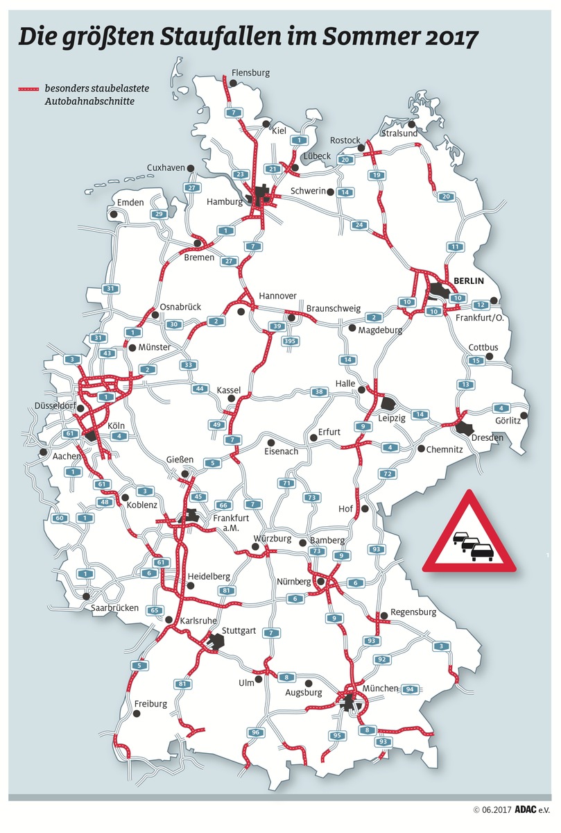 Urlauberkolonnen in alle Richtungen / ADAC-Stauprognose für das Wochenende 28. bis 30. Juli / In allen Bundesländern jetzt Ferien