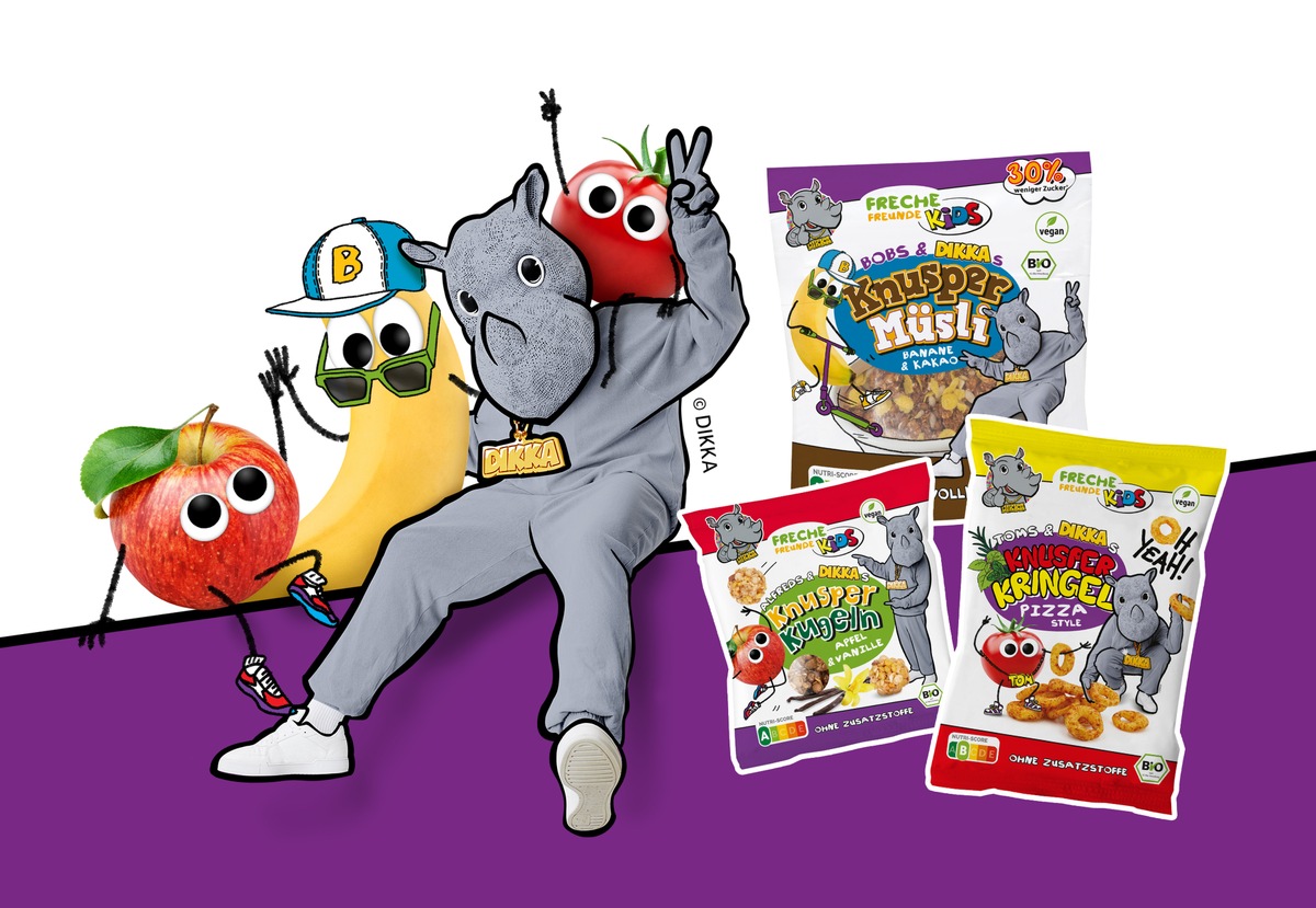 Freche Freunde Kids &amp; DIKKA / Rappendes Nashorn und Berliner Kindernahrungshersteller launchen Snacks und Müsli für Kids