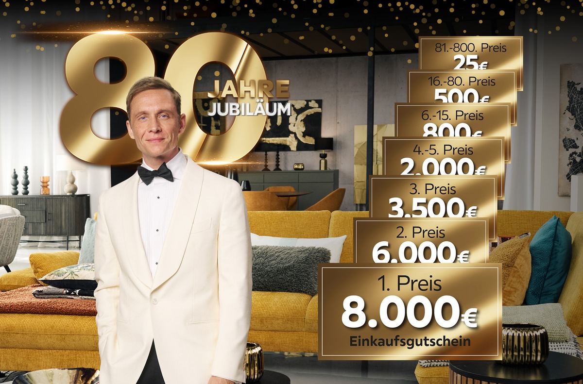 80 Jahre XXXLutz: 80.000 Euro warten beim Jubiläumsgewinnspiel auf 800 Gewinnerinnen und Gewinner!