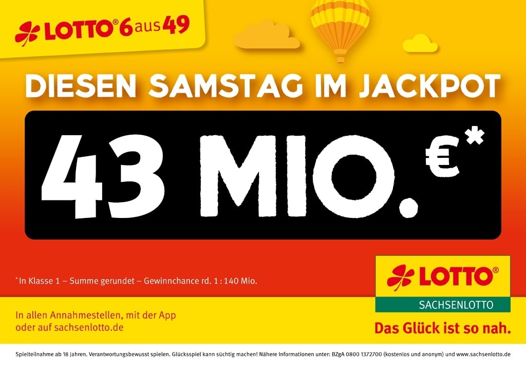 LOTTO-Jackpot mit 43 Millionen Euro auf Jahreshoch