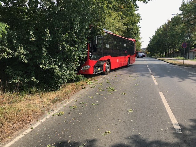 POL-PPMZ: Linienbus rollt selbstständig los - Foto der Unfallstelle