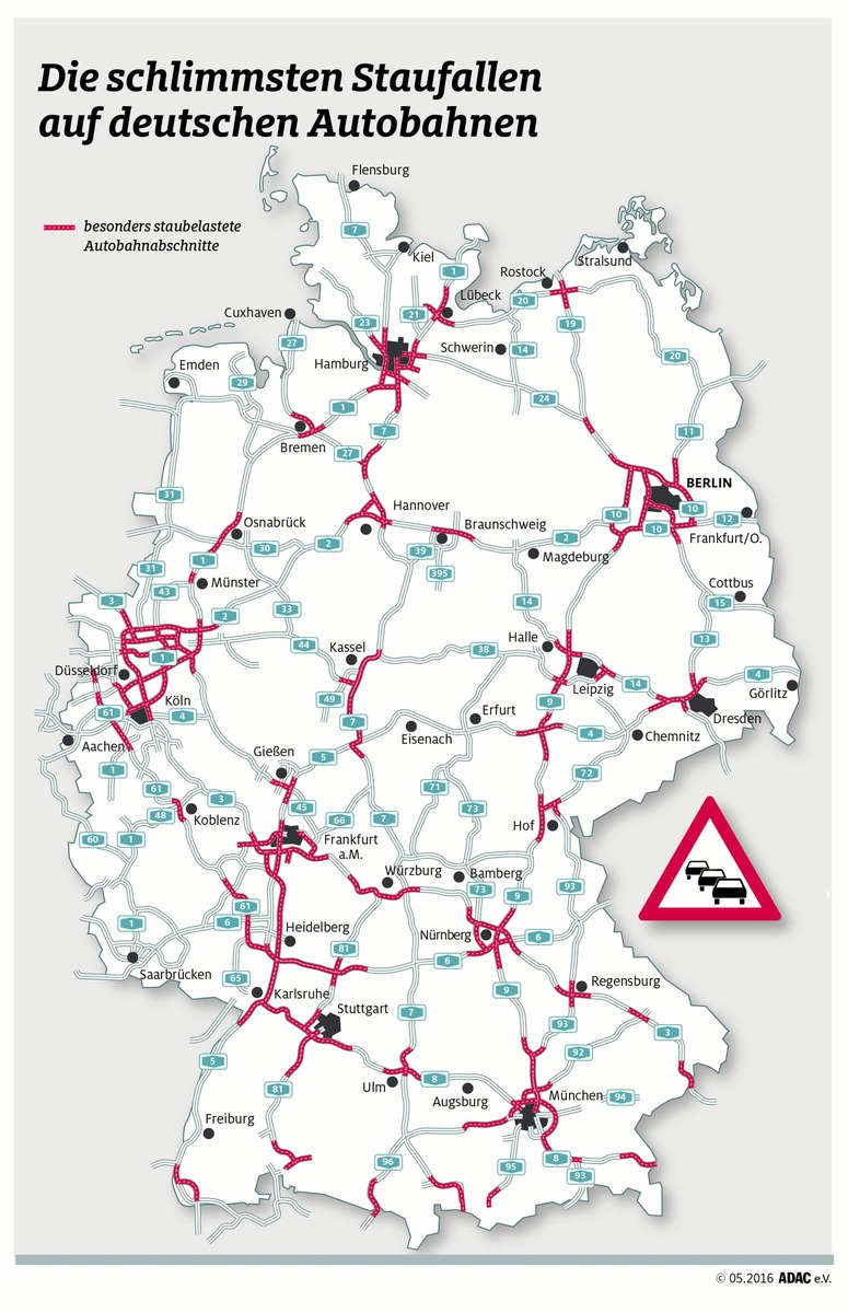 Kaum Staus auf den Autobahnen / ADAC-Stauprognose für das Wochenende 10. bis 12. Juni