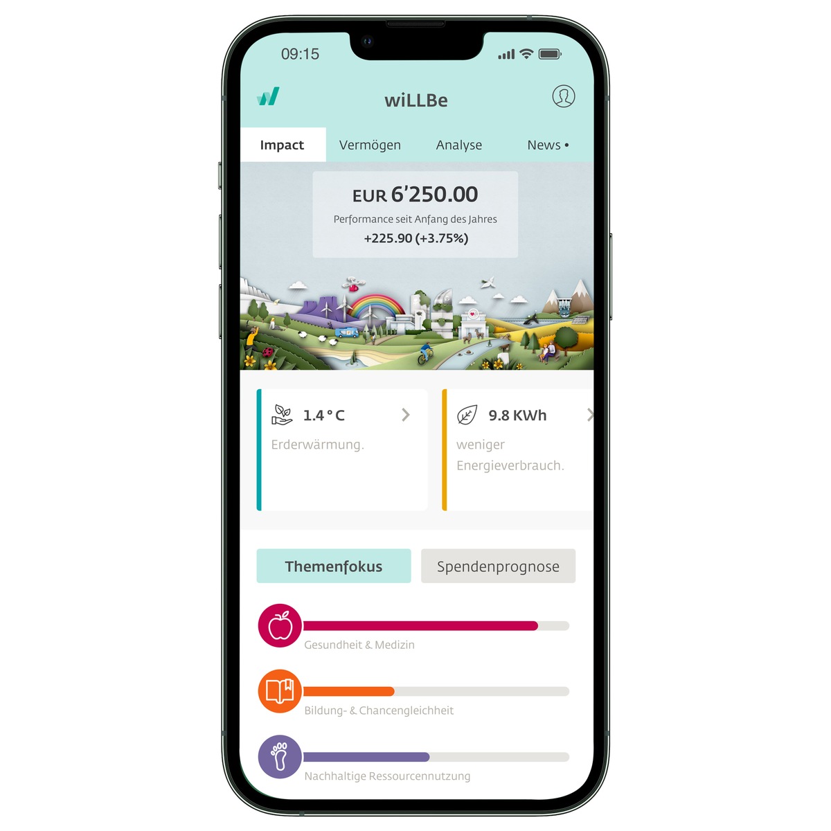 Geld anlegen, Rendite erwirtschaften und Gutes tun? So einfach geht´s: Mit der wiLLBe Investment-App schon ab 2.000 Euro in nachhaltige Unternehmen investieren und alles im Blick behalten.