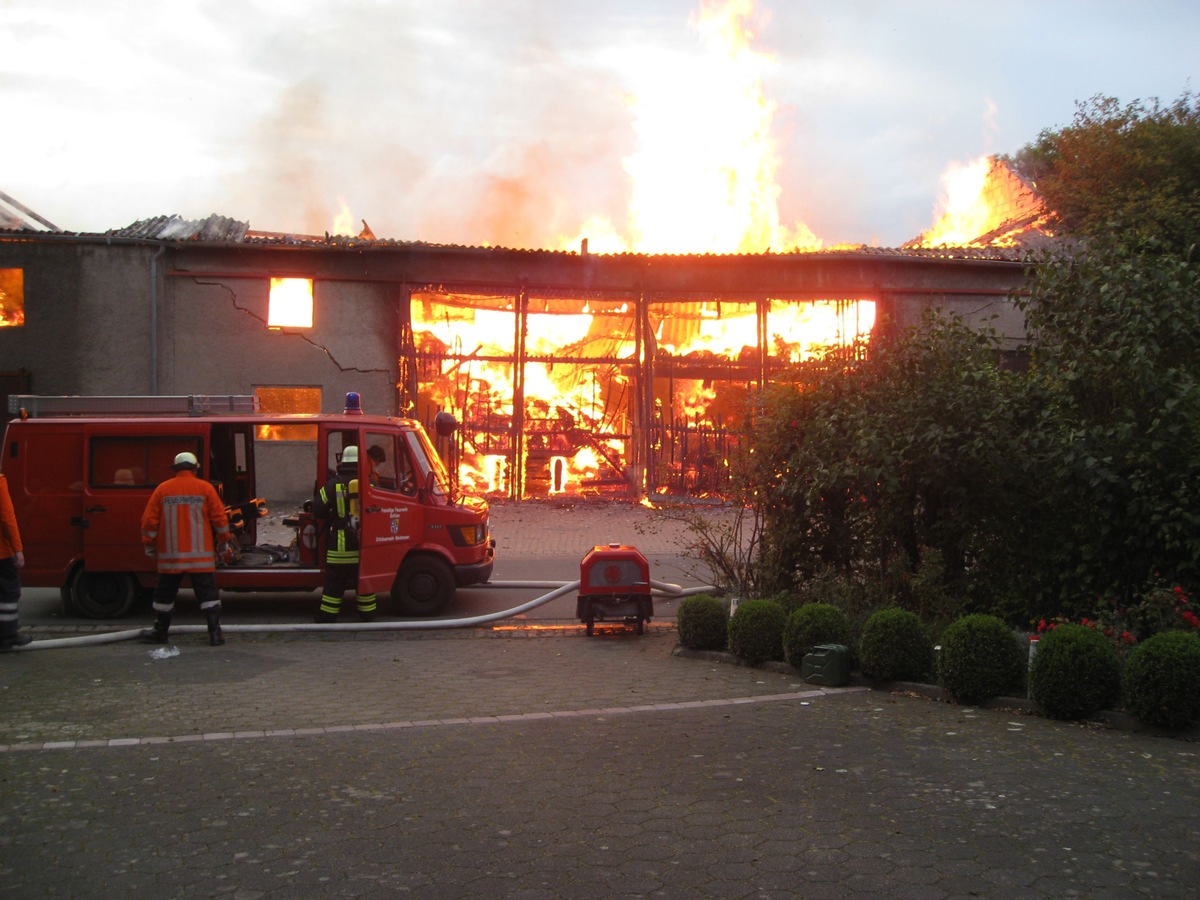 POL-HOL: Meinbrexen - LK Holzminden: Mehrere Hunderttausend Euro Schaden bei Scheunenbrand   -Kein Personenschaden/Übergreifen auf Wohnhaus konnte verhindert werden-