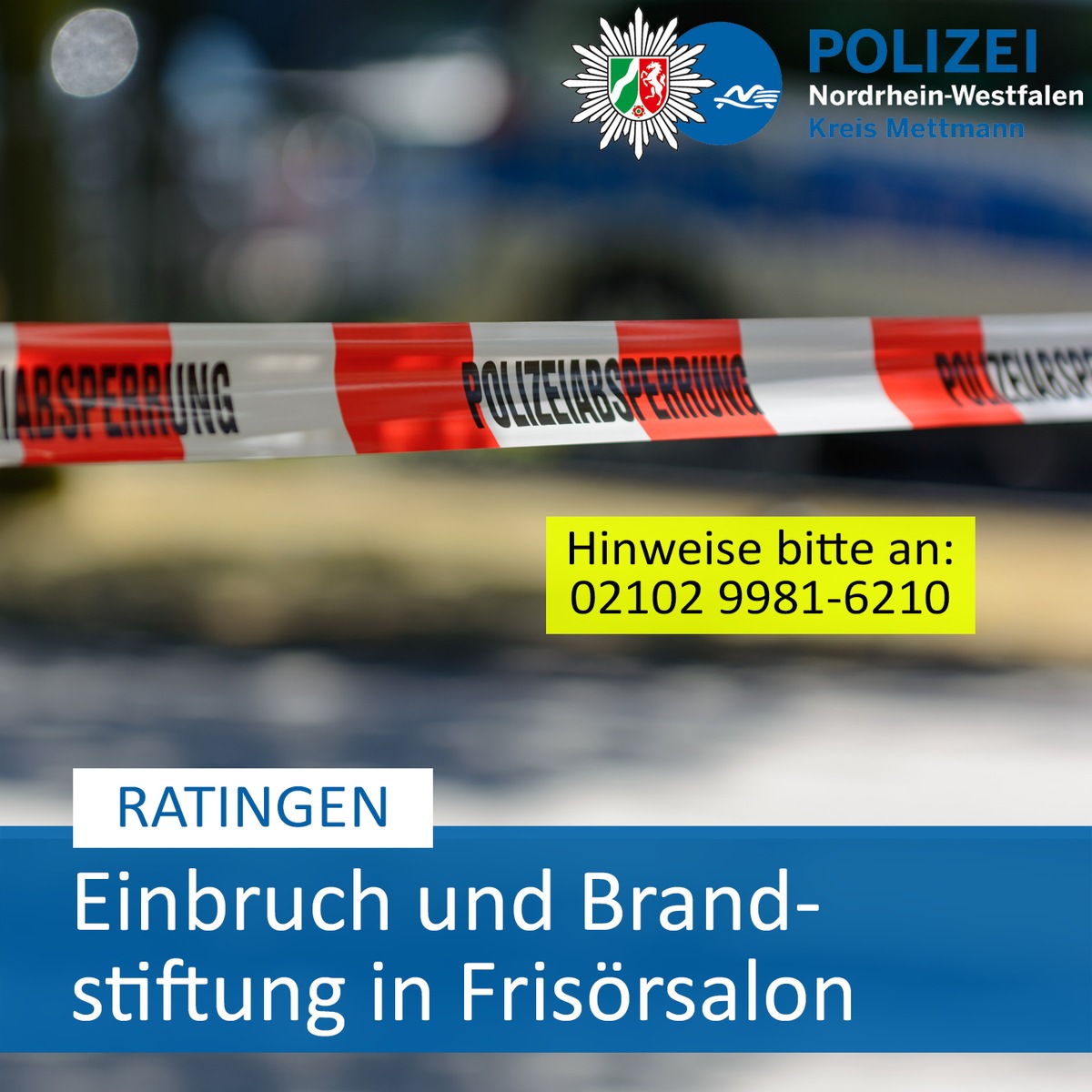 POL-ME: Einbruch und Brandstiftung in Frisörsalon - Ratingen - 2411115