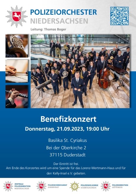 POL-GÖ: (445/2023) Benefizkonzert am 21. September in Basilika St. Cyriakus - Polizeiseelsorge Niedersachsen und Polizeikommissariat Duderstadt holen das Polizeiorchester Niedersachsen nach Duderstadt