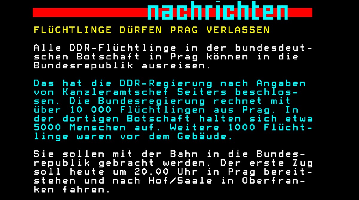 Besonders! Anlässlich des 35. Jahrestages des Mauerfalls veröffentlicht der ARD-Teletext historische Textseiten