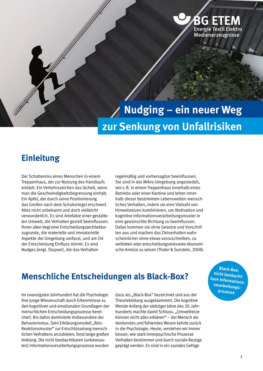 Nudging im Arbeitsschutz: Kostenfreies Whitepaper der BG ETEM