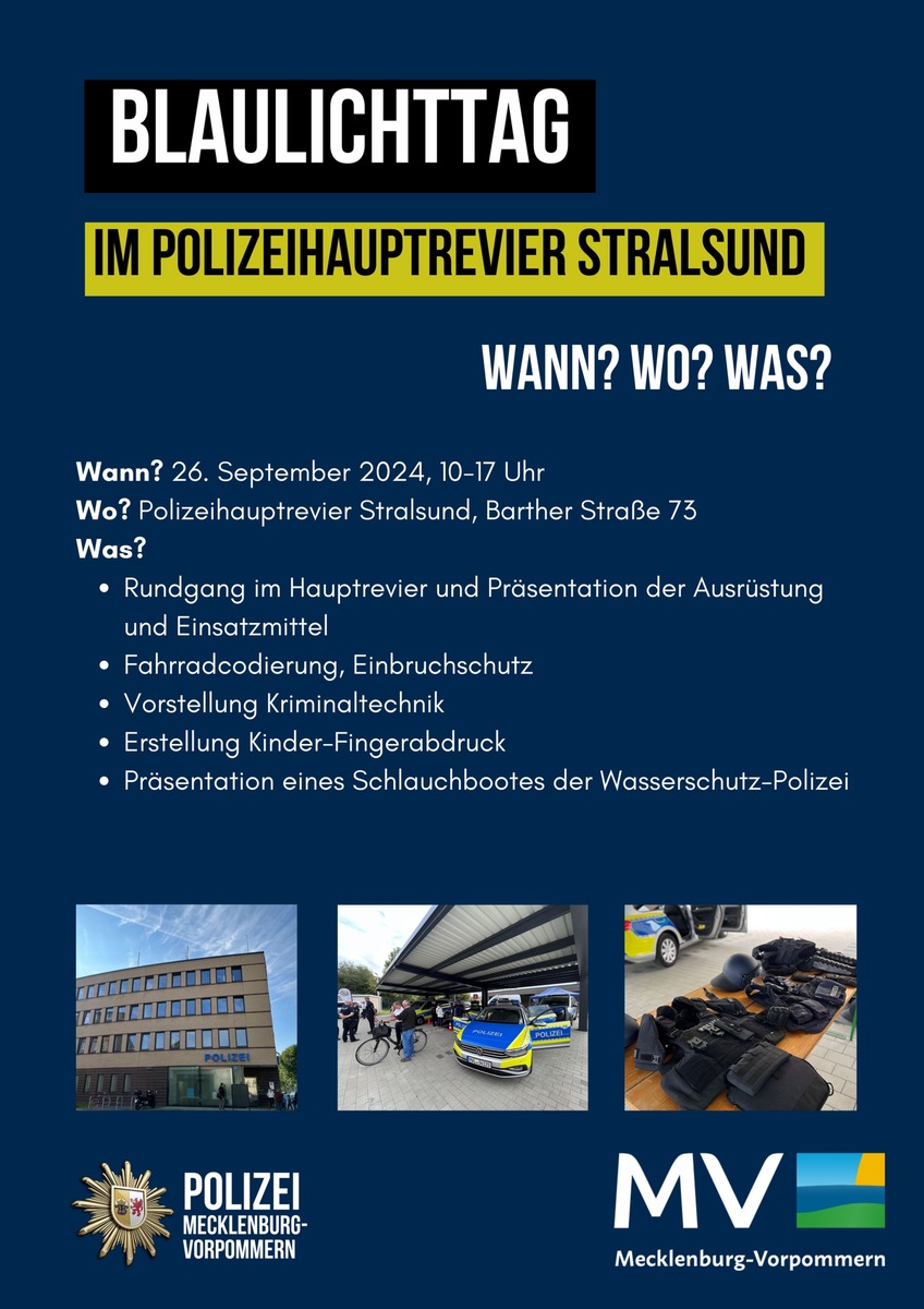 POL-HST: Blaulichttag im Polizeihauptrevier Stralsund am 26. September 2024