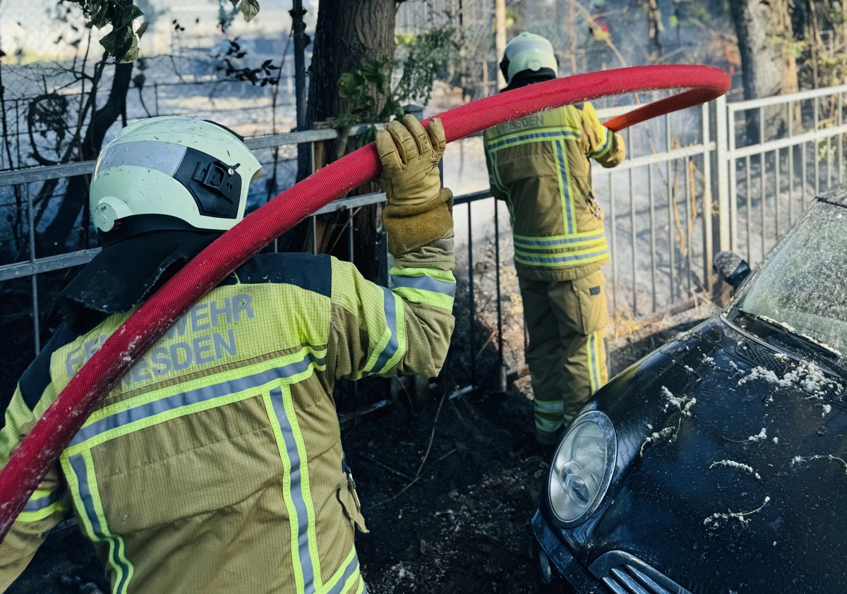 FW Dresden: Brand im Schulgarten