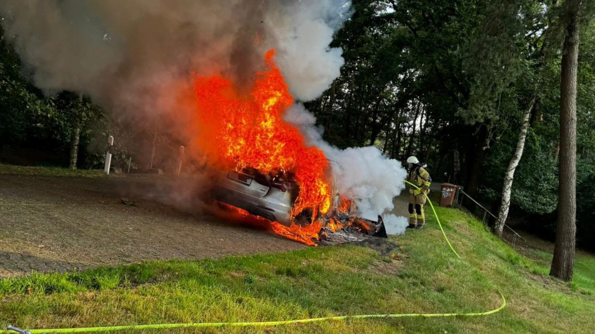 FW-OLL: PKW-Brand auf Autobahn 1: Feuerwehr Wildeshausen im Einsatz