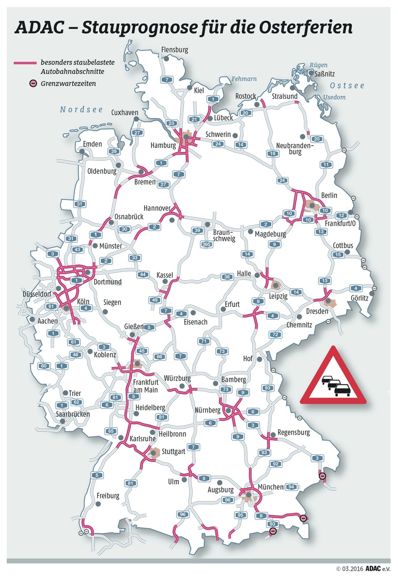 Jetzt rollt die erste große Reisewelle / ADAC-Stauprognose für den 24. bis 28. März