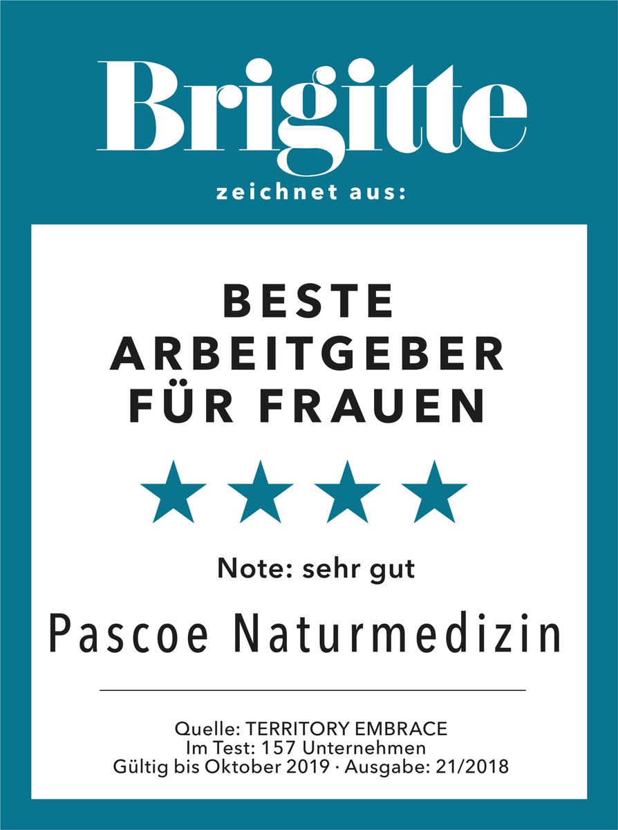 &quot;Beste Arbeitgeber für Frauen&quot; - Pascoe Naturmedizin von der Frauenzeitschrift BRIGITTE ausgezeichnet