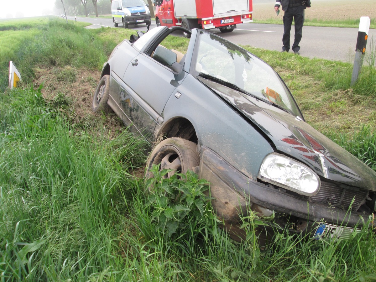 POL-LG: ++ Cabrio-Fahrer verunfallt - leicht verletzt ++ von der Fahrbahn abgekommen - Glascontainer gerammt - Restalkohol ++ betrunken unterwegs - 2,8 Promille ++ Jugendliche zünden Böller ++