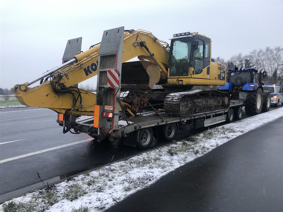 POL-MS: Acht Tonnen überladen - Polizisten kontrollieren mangelhaft gesicherten Baggertransport