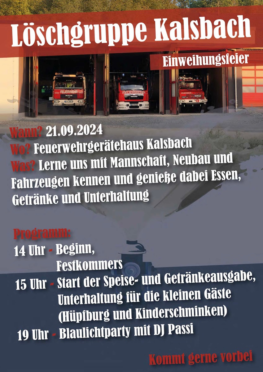 FW Marienheide: Einladung zur Einweihung des Anbaus am Feuerwehrgerätehaus Kalsbach am 21. September 2024