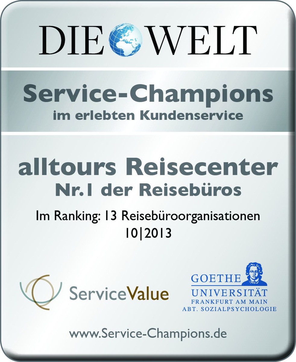 alltours Reisecenter bieten erneut den besten Kundenservice in Deutschland / Service-Champions-Studie bestätigt Platz Eins aus dem Vorjahr (BILD)