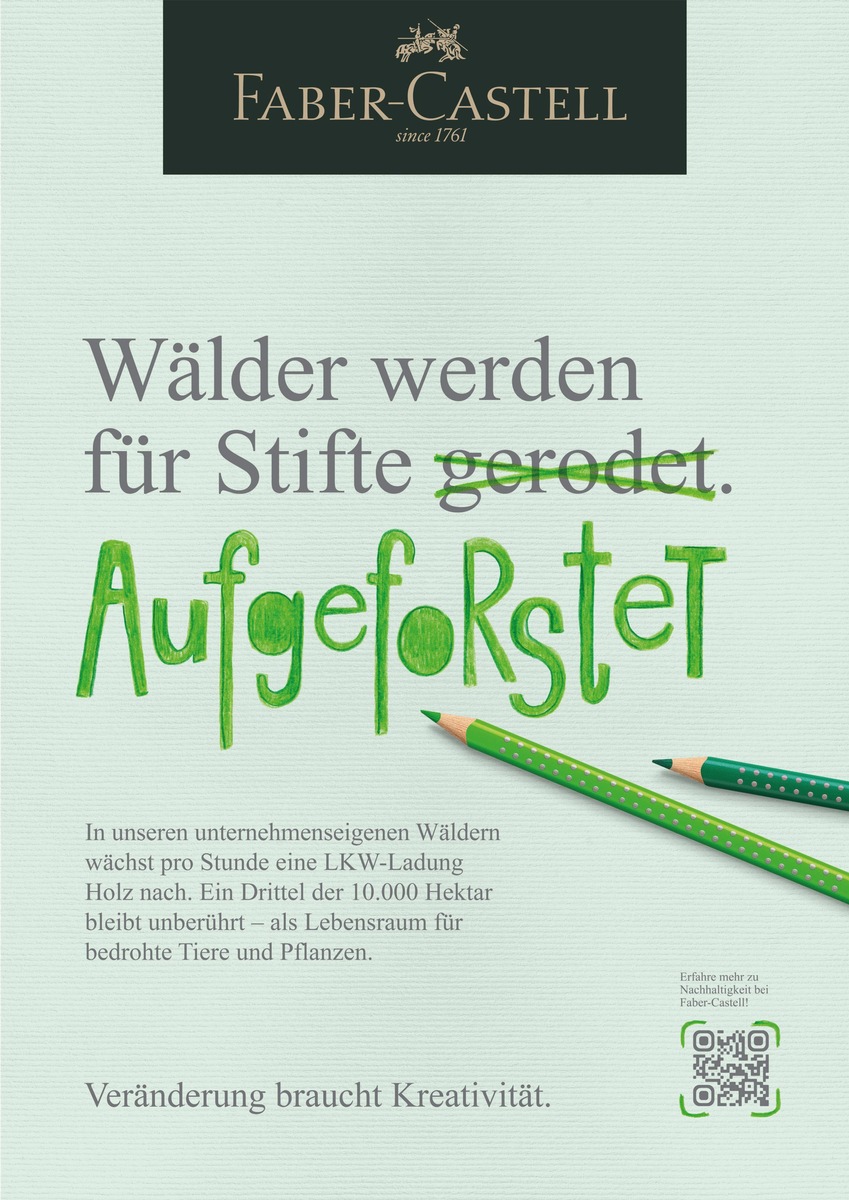 Faber-Castell startet internationale Kampagne zur Nachhaltigkeitskommunikation / Ökologische Führungsrolle des Unternehmens soll global sichtbar werden