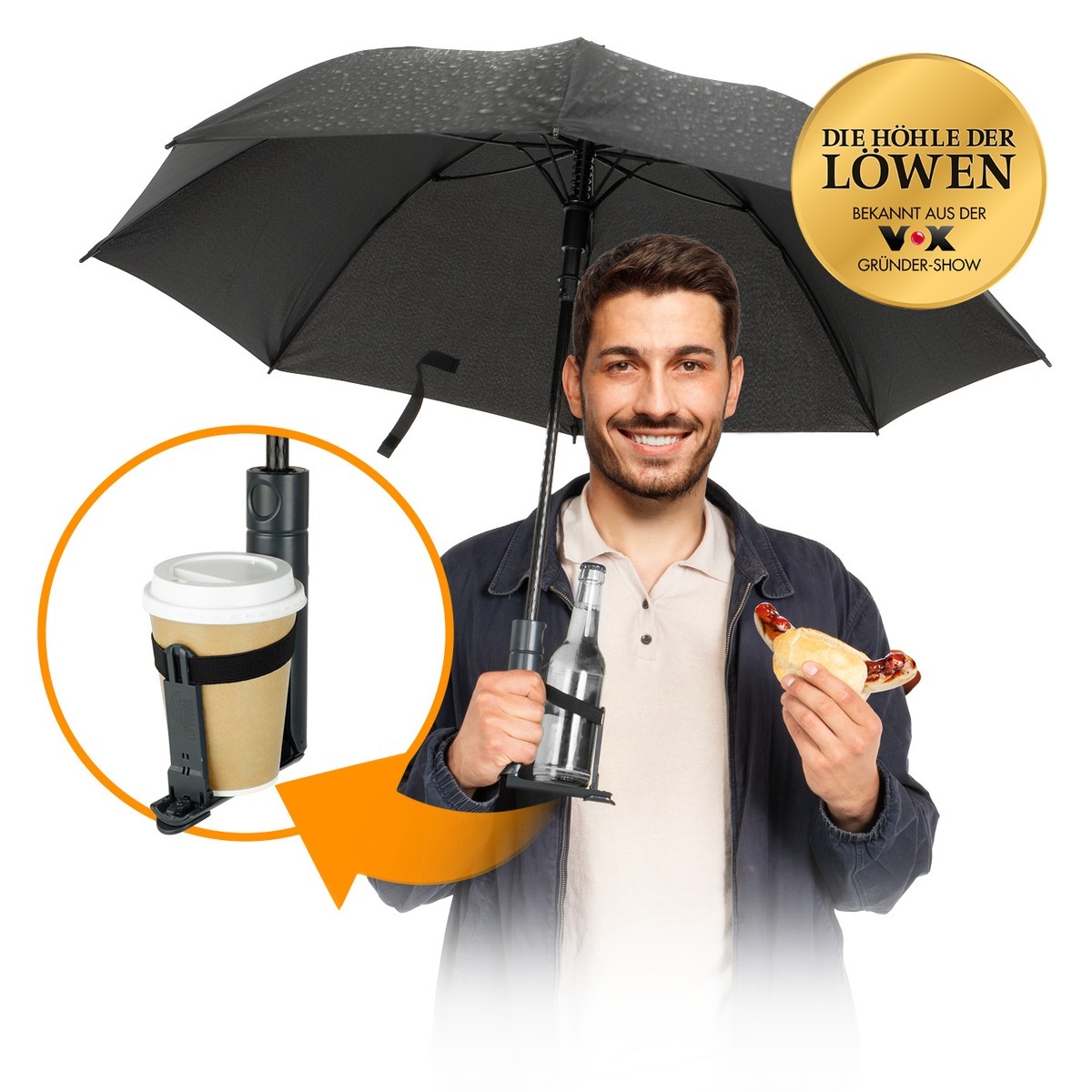 Der neue All-in-One-Regenschirm: Cupbrella aus &quot;Die Höhle der Löwen&quot; jetzt bei Netto.