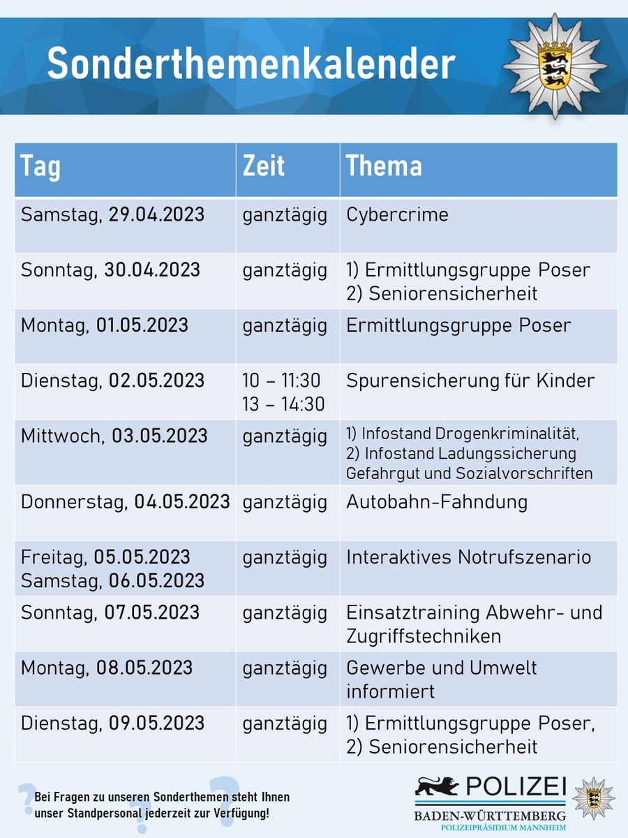 POL-MA: Mannheim: Besuchen Sie den Stand des Polizeipräsidiums Mannheim