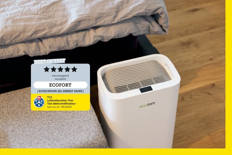 Vainqueur du test TCS 2024 : Déshumidificateur ecofort ecoQ DryAir 20L Energy Saver