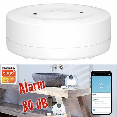 Smarter Schutz vor Wasserschäden: Luminea Home Control WLAN-Wassermelder XMD-5600.wifi mit lautem Alarm und weltweiter App-Benachrichtigung