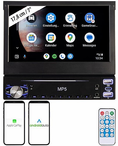 Bestes Entertainment im Auto: Creasono 1-DIN-Autoradio CAS-200.acp mit Apple CarPlay, Android Auto, 17,8-cm-Display, MP5