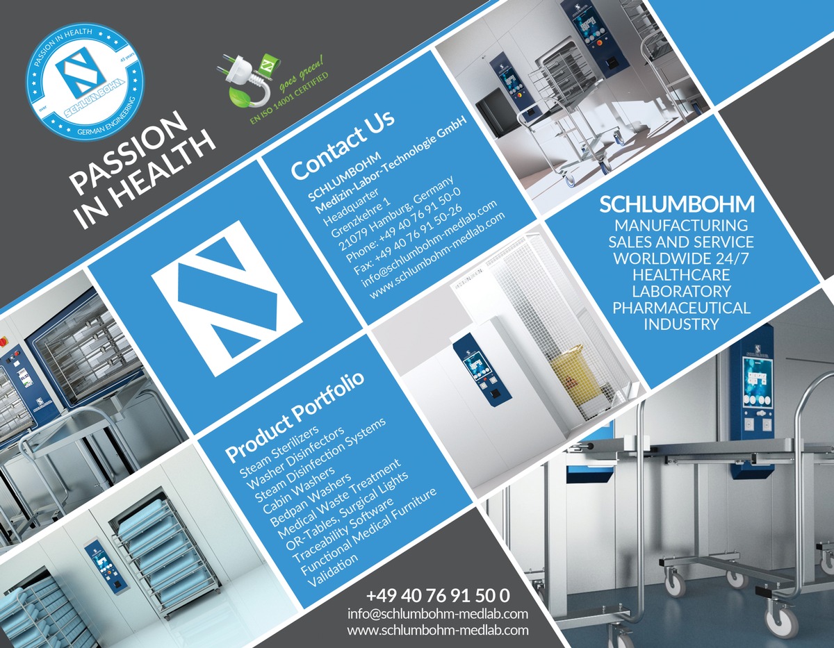 Worldwide sales of the new steam sterilizers and washer disinfectors from SCHLUMBOHM Medizin-Labor-Technologie GmbH to clinics, doctor&#039;s offices and laboratories.