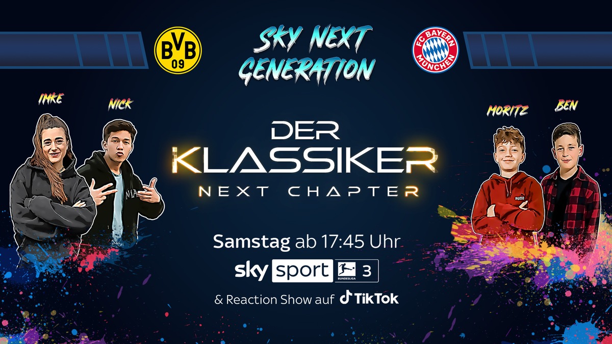 &quot;Sky Next Generation&quot;: Borussia Dortmund gegen FC Bayern München kommentiert von Frank Buschmann und den beiden Kids Reportern Ben und Moritz