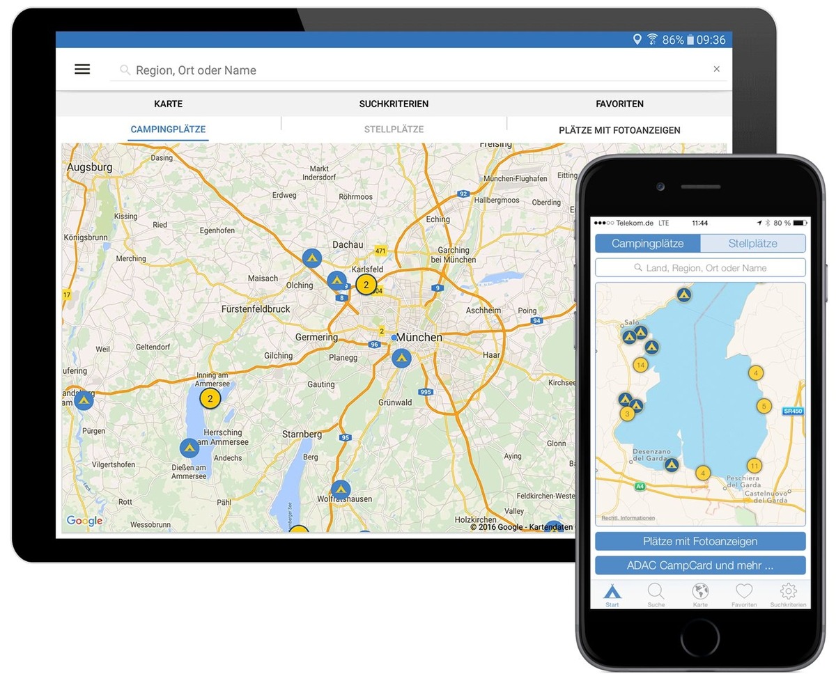 Digitale Urlaubsplanung leicht gemacht / Mit der neuen ADAC Camping App 2016 können Urlauber unter mehr als 13.000 Plätzen auswählen