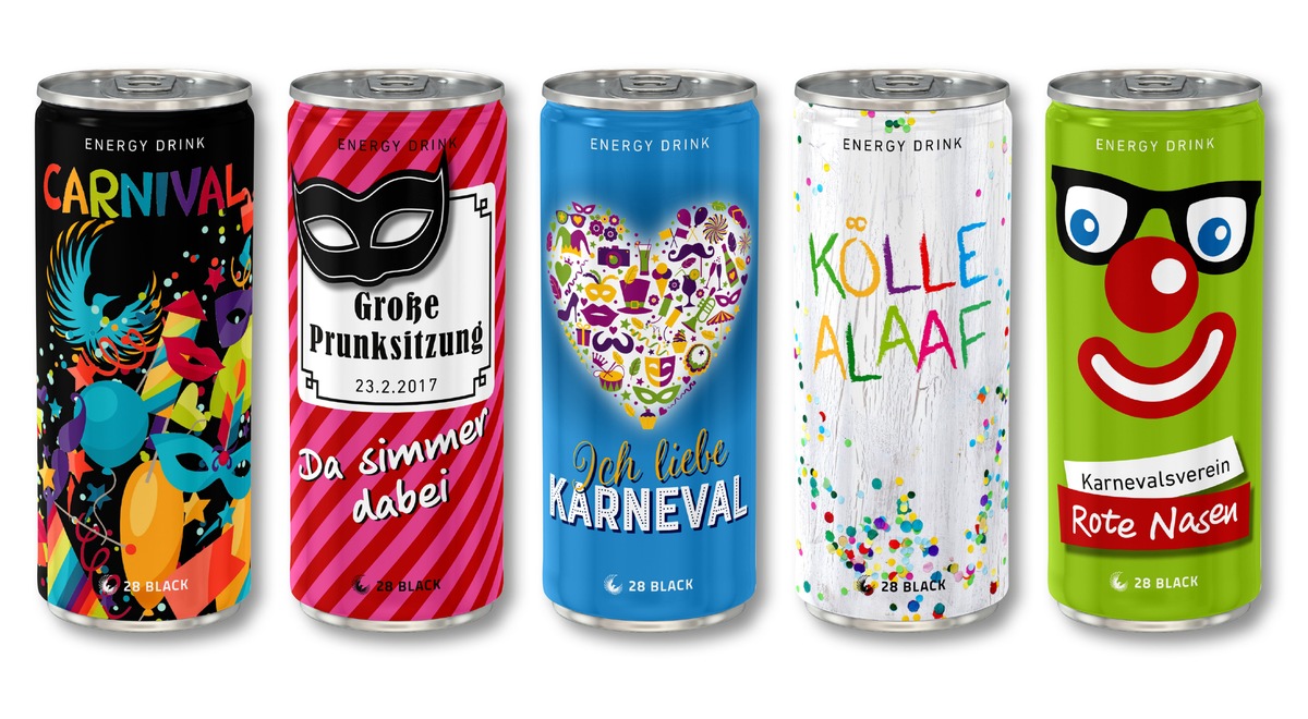 Helau und Alaaf: Mit 28 BLACK individuelle Karnevalsdosen gestalten /  Energy Drink 28 BLACK liefert Energie für die närrische Saison (FOTO)