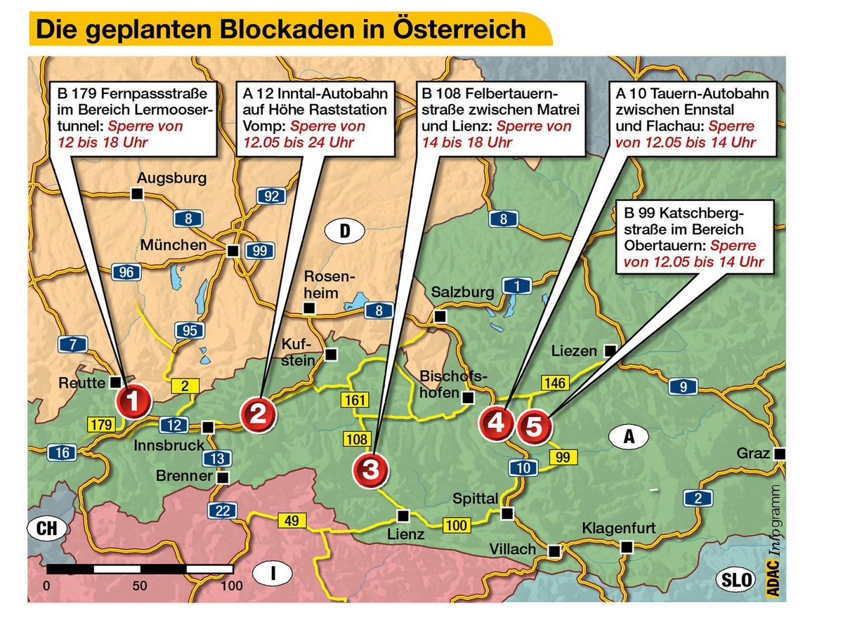 Transitgegner machen Österreich dicht / Inntalautobahn am kommenden Freitag zwölf Stunden lang unpassierbar