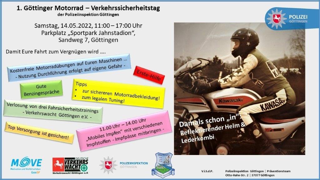 POL-GÖ: (190/2022) Polizeiinspektion Göttingen veranstaltet &quot;1. Göttinger Motorrad - Verkehrssicherheitstag&quot; - Informatives Programm am 14. Mai am Jahnstadion