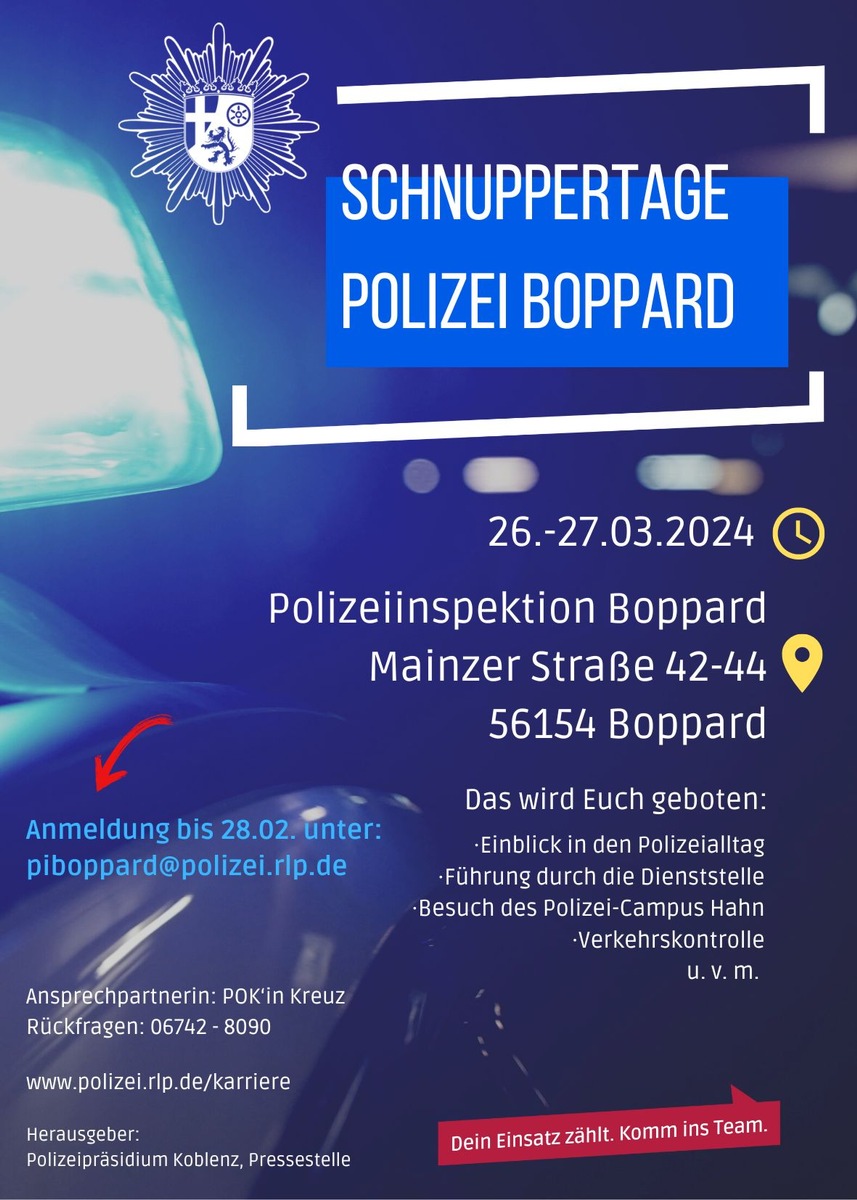 POL-PDKO: Schnuppertage der PI Boppard im März