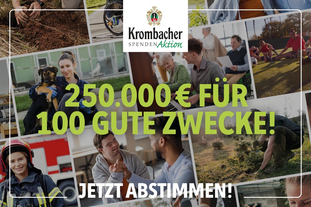 Abstimmungsphase der Krombacher Spendenaktion startet: 250.000 für 100 gute Zwecke