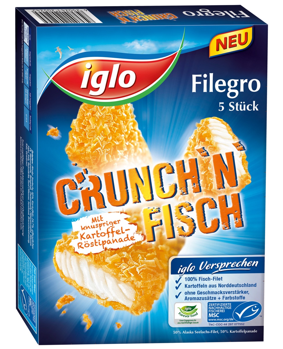 Erfolgreicher Klassiker neu interpretiert: iglo präsentiert Filegro Crunch `n` Fisch (BILD)