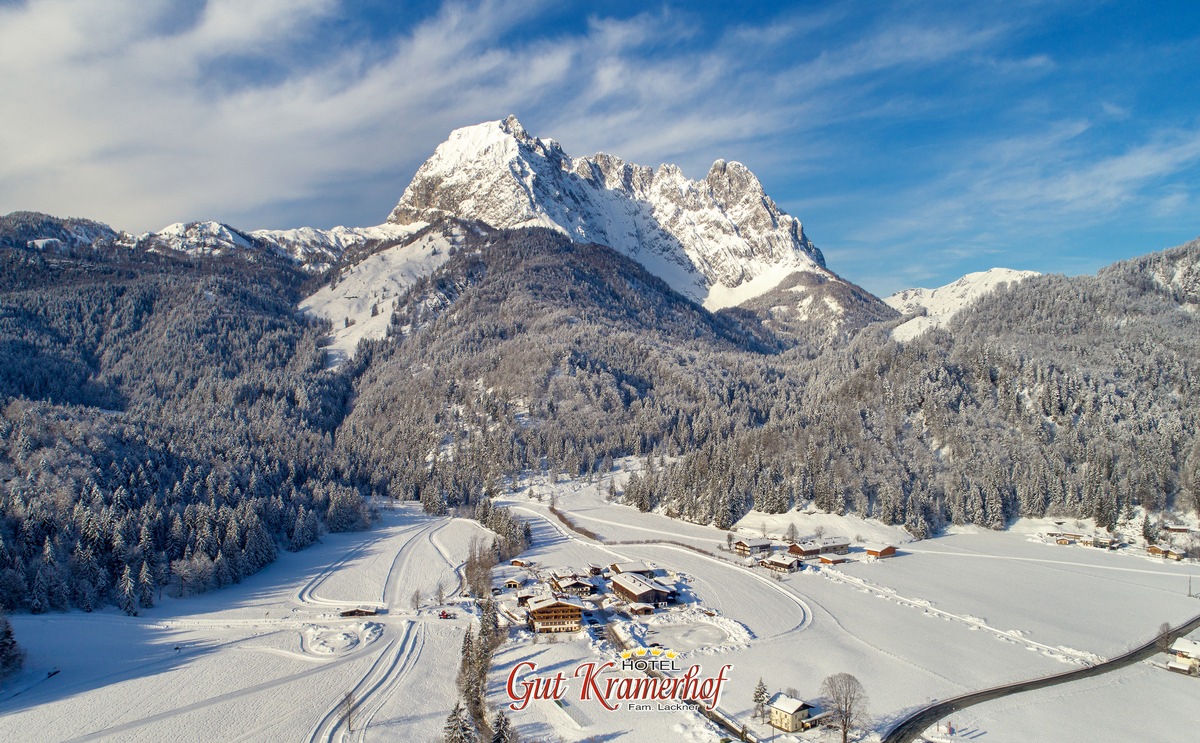 Endlich Schnee, juchhe! Da kommt Winterfreude auf im Hotel Gut Kramerhof in Kirchdorf am Wilden Kaiser