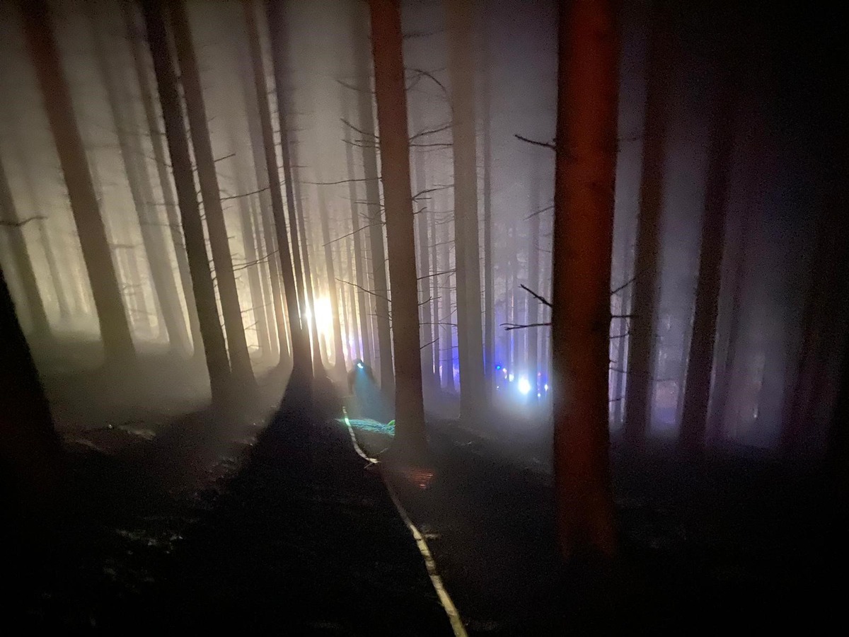 FW-PL: Vollbrand eines Hochsitzes. Steilhang erschwerte Löscharbeiten.