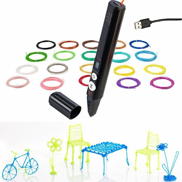 3D-Kreationen auch unterwegs erstellen: FreeSculpt Kompakter 3D-Stift, USB-C-Stromversorgung, 20 bunte PLA-Filamente