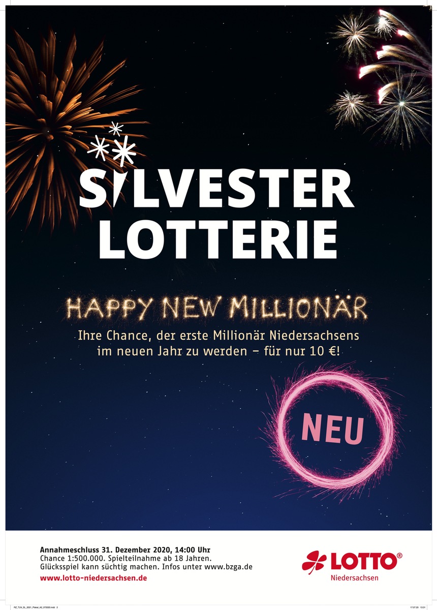 Neue Silvesterlotterie startet am 2. November 2020 in Niedersachsen