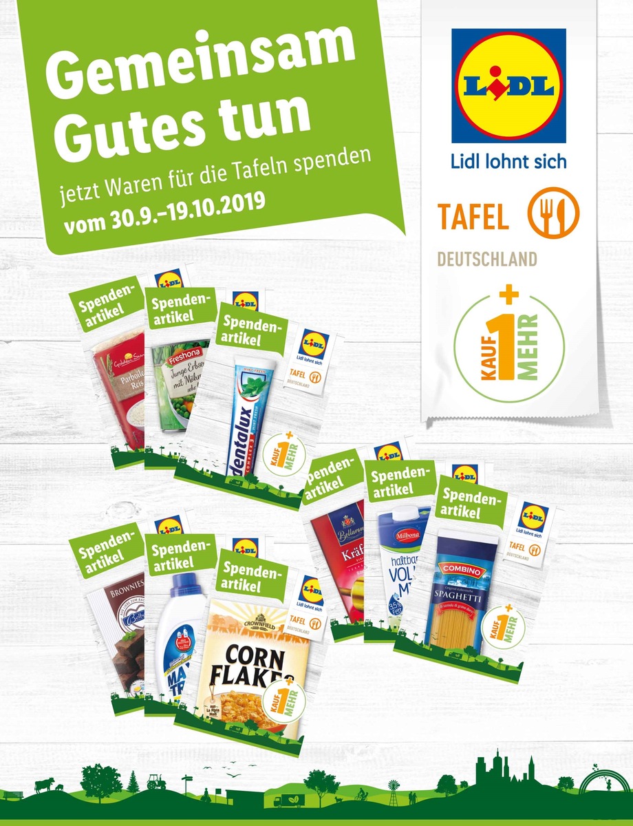 Gemeinsam Gutes tun: Lidl startet erste digitale &quot;Kauf-1-mehr&quot;-Aktion für die Tafel / Mit Spendenkarten unkompliziert verschiedene Lebensmittelprodukte digital an der Kasse spenden (FOTO)