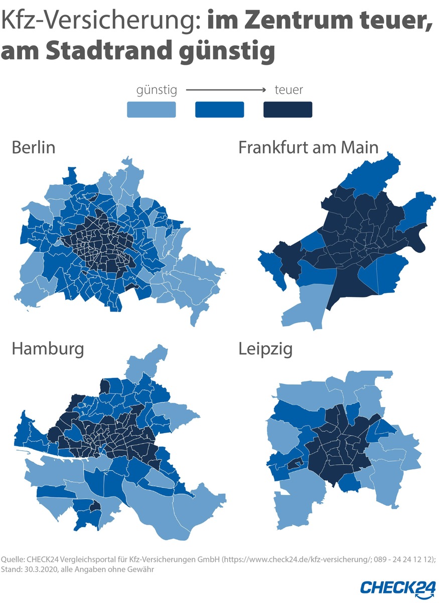 Kfz-Versicherung: Gleiche Stadt, andere PLZ - Beitrag variiert um bis zu 21 Prozent