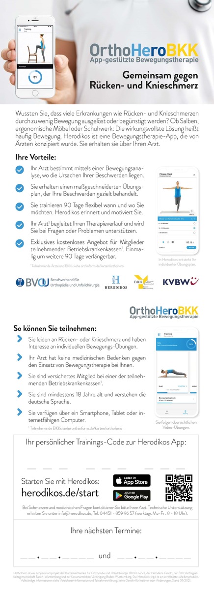 Patientenindividuell, arztgesteuert, digital: OrthoHeroBKK unterstützt Patienten bei Rücken- und Knieleiden